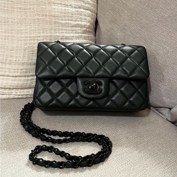 Chanel Classic Double Mini Flap Rectangular Quilted Lambskin Black Hardware - Picture 1 of 6